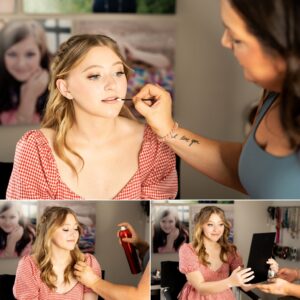 Hair and makeup being applied to senior girl